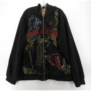 VGT Christian Audigier Ed Hardy Sweatshirt XL Reversible Skull Rose Tattoo